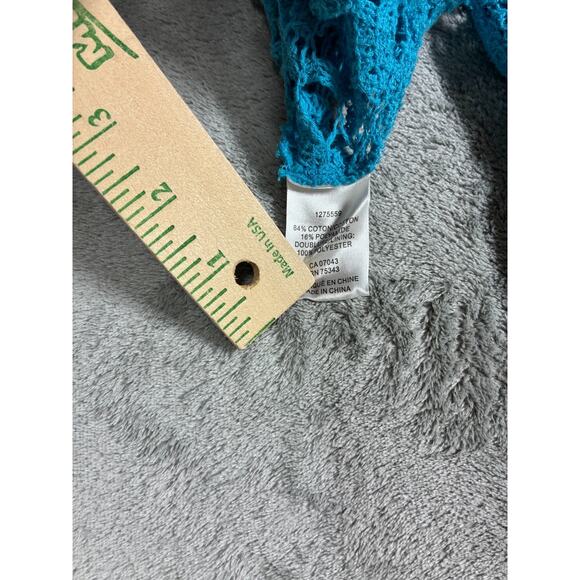 House of Harlow Blue Lace Open Knit Midi Bodycon Dress XS Lined Crochet Colorful - Picture 15 of 16